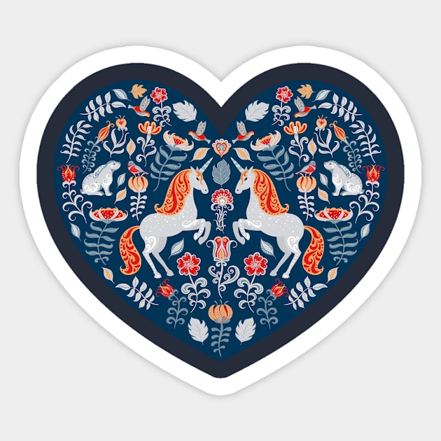 Heart with Unicorns Sticker by Irina Skaska